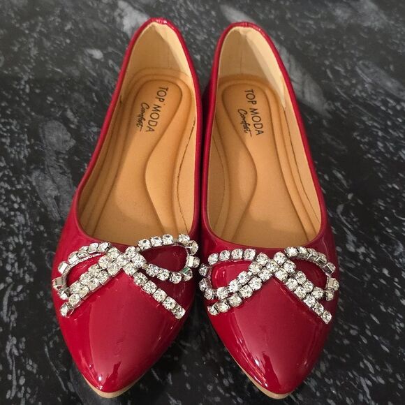 BRAND NEW TOP MODA COMFORT  with  RHINESTONE BOW WOMEN  FLAT R3 - Picture 3 of 15